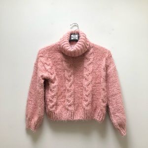FLUFFY Pastel Pink Cropped Turtleneck